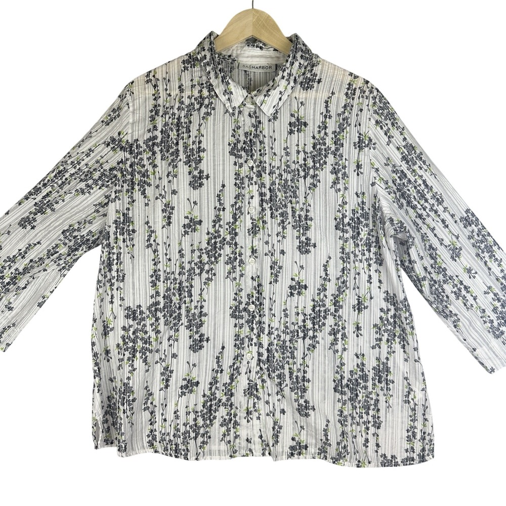 Sag Harbor Button Up Shirt‎ Women's Size XL Floral Sport Hawaiian Tropical